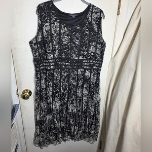 Roamans Plus Size 20W Dress Mesh Black Ivory Sleeveless